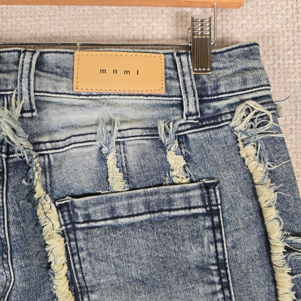 MNML X641 Stacked Ultra Rip Lined Denim Jeans Blue Distressed Fringe 32x36 - Picture 8 of 9